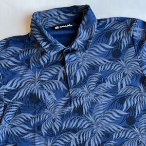 Travis Mathew Blue Mesic Palm‎ Tree Golf Pique Polo Shirt Mens Size Medium